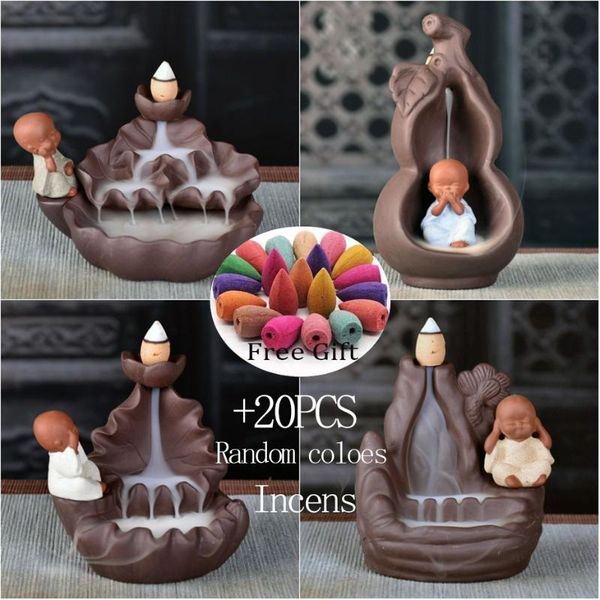 

fragrance lamps +20pcs incense cone incensory buddha statue cones ceramic censer holder burner backflow smoke home deco