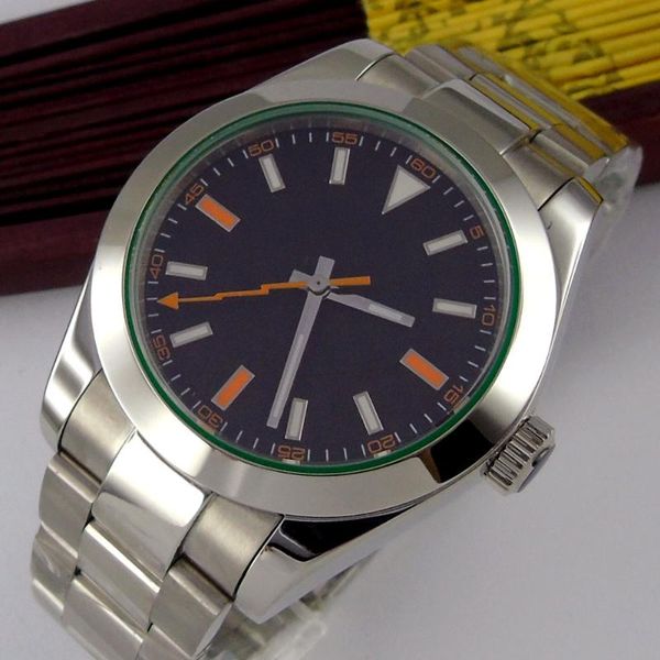 

wristwatches 36mm black sterile dial sapphire glass polished case back miyota automatic men's wristwatch, Slivery;brown