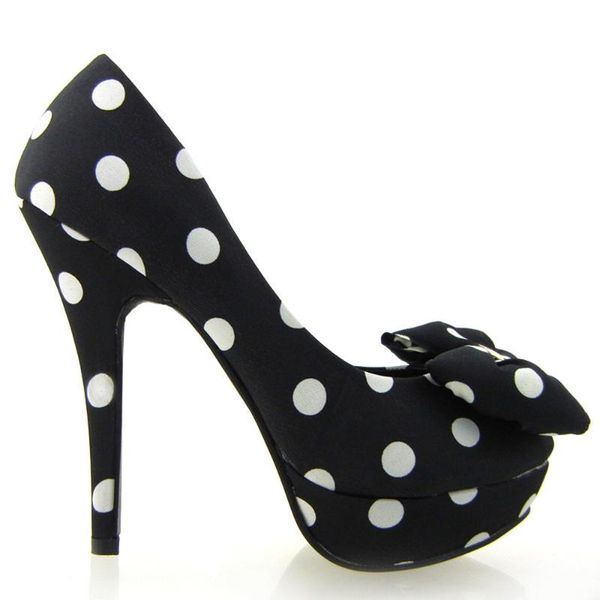 

dress shoes lf30406-1 ladies cute bow satin polka dot party/club platform high heels pumps court, Black