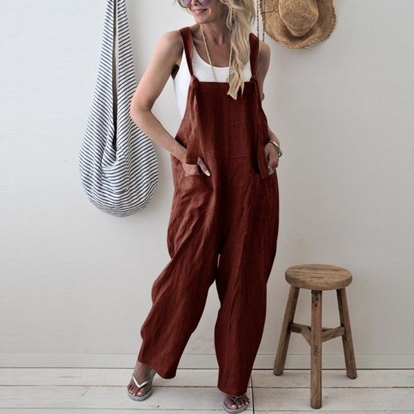

women's jumpsuits & rompers laamei 2021 sleeveless baggy pant casual solid jumpsuit wide leg loose plus size long hip hop streetwear, Black;white