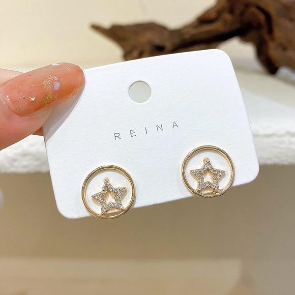 

stud korean design simple circle earrings ins wind star rhinestone ear retro net red women jewelry accessories, Golden;silver
