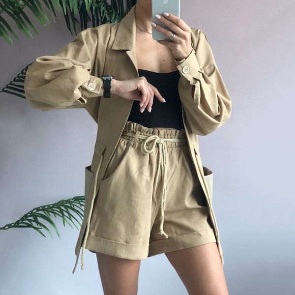 

summer women taotrees two string waisted long jacket + shorts female casual suit women's 2 piec 3bxa, Gray