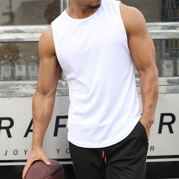 

new sleeveless male vest skinny shirt neck muscles summer wear qcim, White;black