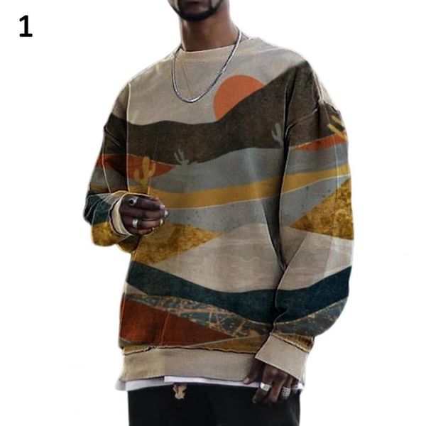 

men's hoodies & sweatshirts men autumn lonf sleeve o neck sweatshirt lanscape mountian print hip hop hoody male casual, Black