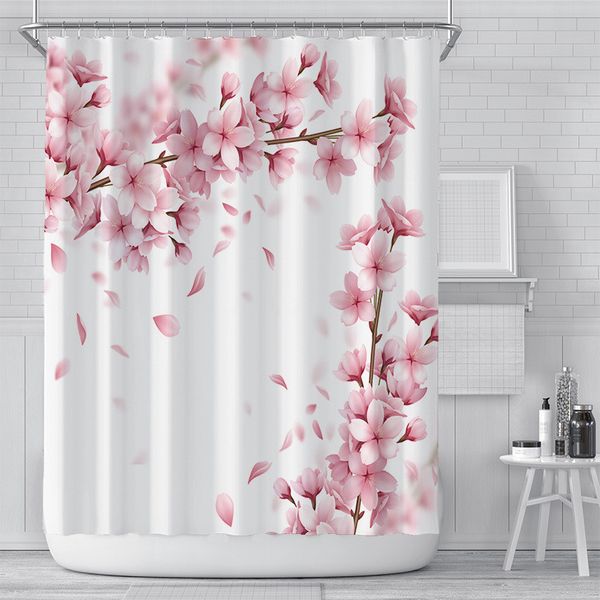 Floral Chuveiro Cortinas Romântico Flor de Cerejeira 3D Impressão de Chuveiro Cortinas Poliéster Impermeável 180 * 180 cm Decoração de cortina de banheiro