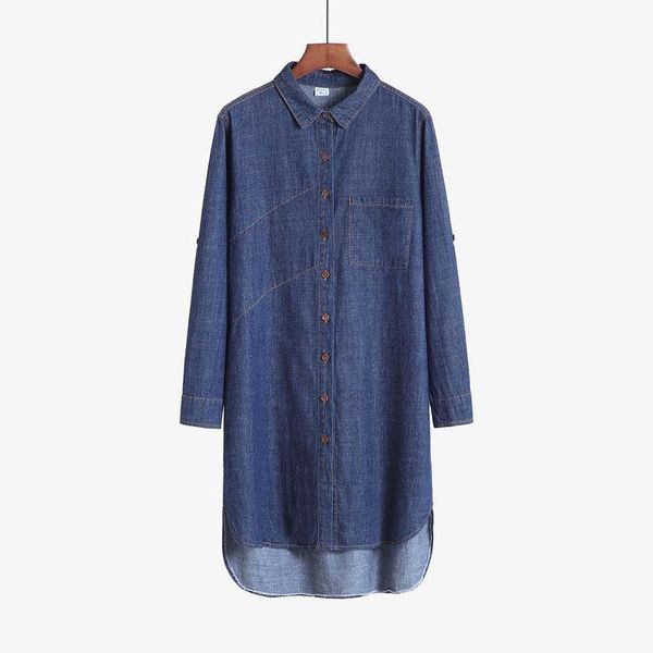 

women's jackets denim shirt long women spring summer loose mid-length sleeve single breasted jeans plus size female outerwear 5xl, Black;brown