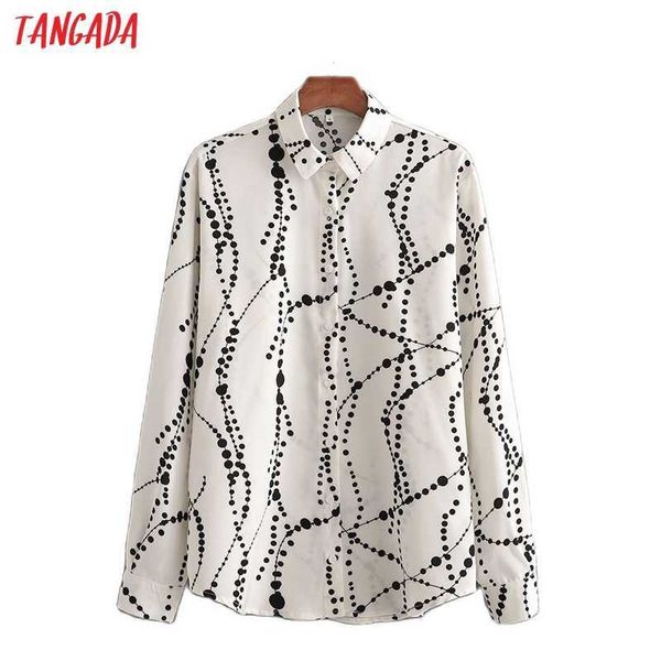 

tangada women vintage dots print chiffon shirt long sleeve chic female casual loose shirt 1d233 210609, White