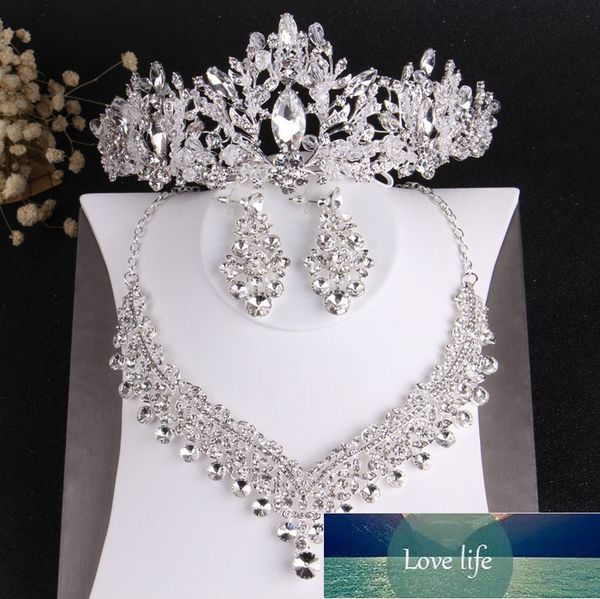 Perline di cristallo di lusso barocche Set di gioielli da sposa Diademi di strass Corona Collana Orecchini Matrimonio Perline africane Set di gioielli Prezzo di fabbrica design esperto Qualità