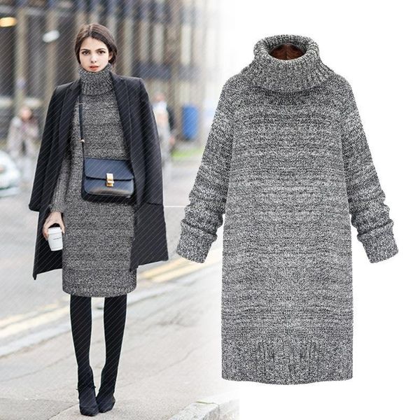 

women's sweaters zogaa long sweater women 2021 winter high-neck loose cashmere knitted pullover female solid fashion dress jumper, White;black