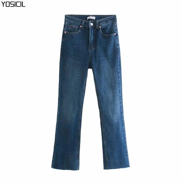 

yosicil solid full length jeans women retro zipper long pants female casual 100% cotton lady trousers mujer pantalones, Blue