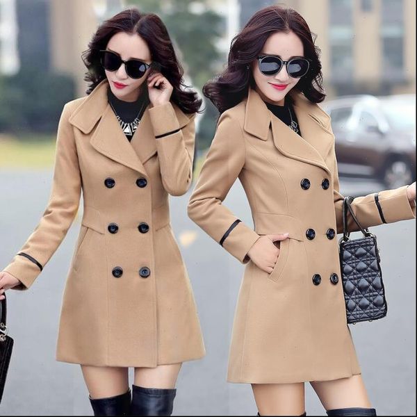 

autumn winter 2021 new fashion women woolen coat slim womens jacket cashmere coat lapel warm jacket female wool outerwear, Black
