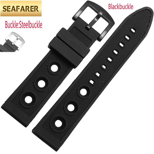 

watch bands duty quality 22mm 24mm black for men waterproof silicone rubber watchband strap, Black;brown