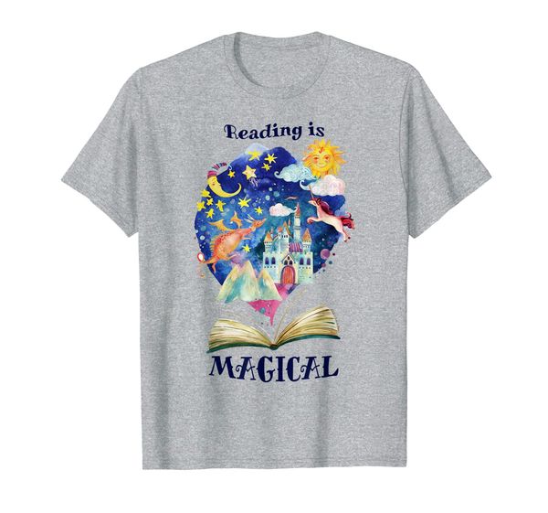 

"reading is magical" beautiful artistic t-shirt, White;black