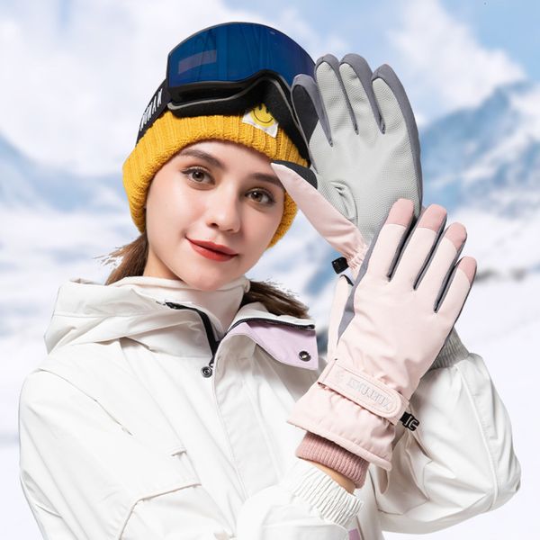 

outdoor ski gloves winter women autumn warm windproof waterproof touch screen cycling sports cotton, Blue;gray