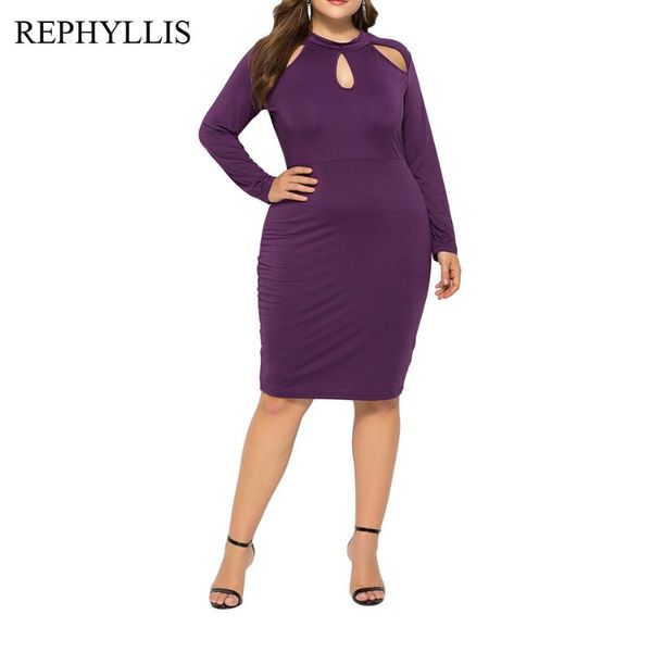 

casual dresses rephyllis women stretchy plus size hollow out o neck long sleeve office lady party everyday wear patchwork pencil dress, Black;gray
