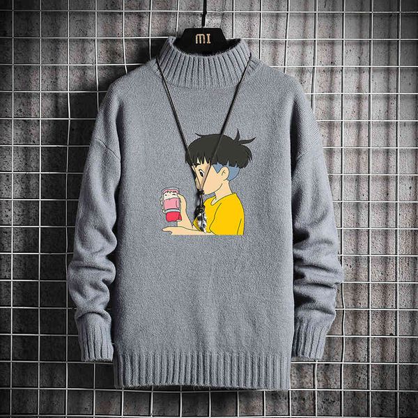 

men's sweaters harajuku men's high neck sweater, japanese style printed soft and warm, cashmere, autumn winter, 2021, White;black