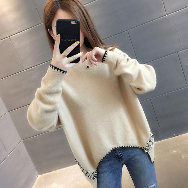 

2021 women's fashion women sweaters trend sweater women's loose-fitting outer wear inner base shirt spring and autumn all-match, White;black