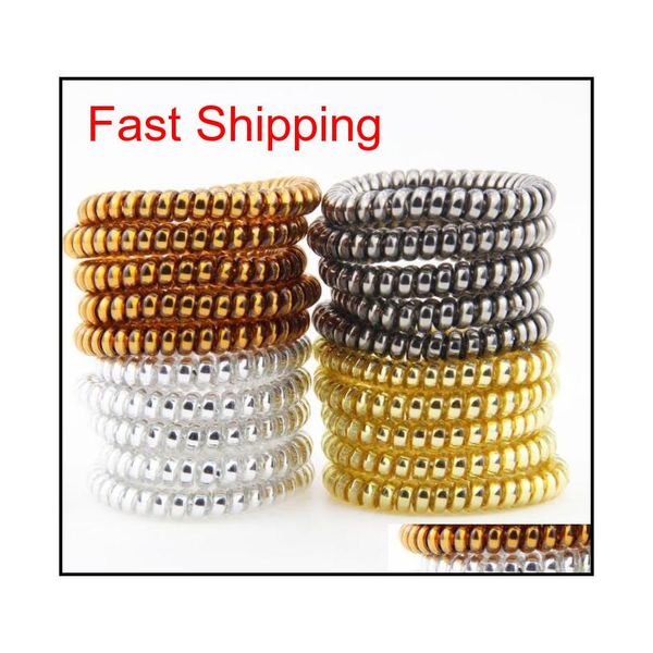 

multicolor metallic elastic spiral shape ponytail hair ties plastic spring gum hairband rubbe jllkcn home003, Silver