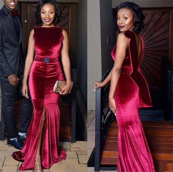 

aso ebi mermaid prom dresses with sash front split long evening party gowns backless vestidos de novia, Black