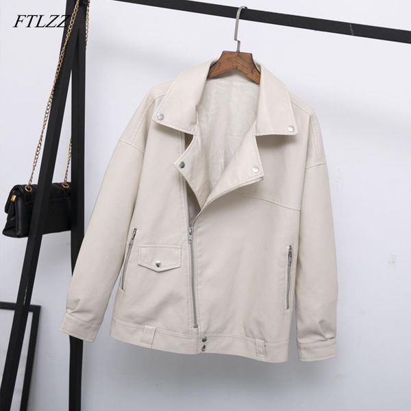 

women's leather & faux ftlzz loose jacket women casual soft pu motorcycle punk coat female black beige outerwear