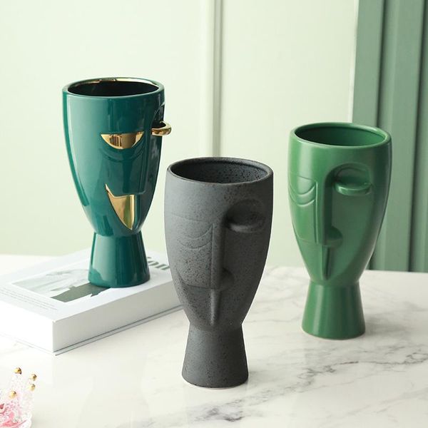 

creative white abstract human face ceramics vases living room deskflower arrangement container home decoration accessories