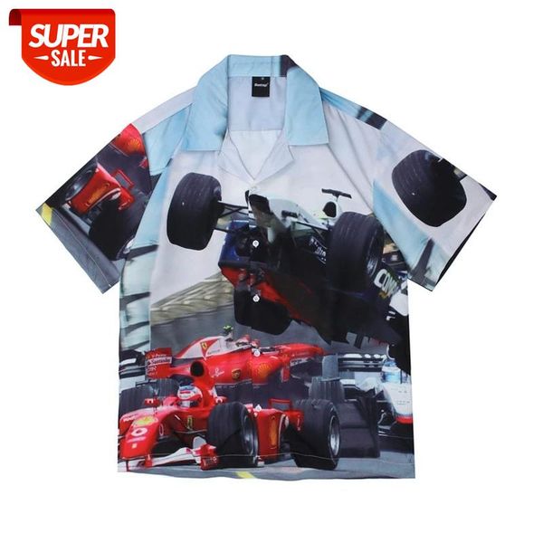 

seveyfan 2021 men's fashion racing car printed shirts short sleeve cotton shirts summer casual for male #c86j, White;black