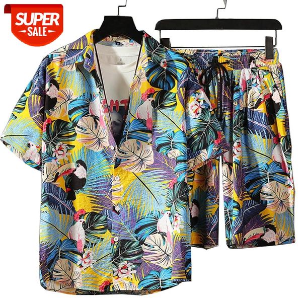

Summer Men Clothing Sets Casual Beach Wear Men 2 Piece Set Prined Shirt + Shorts Summer Shorts Set Floral Print Shirts S-5XL #s64p, Gray