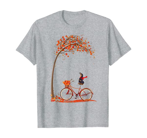 

dachshund fall autumn cycling funny dog lover t-shirt, White;black