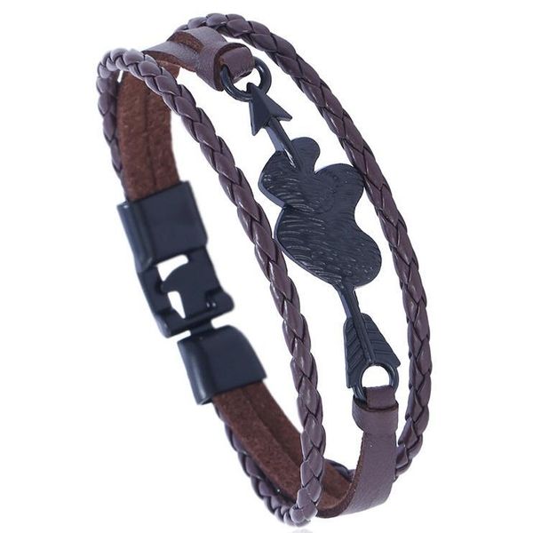 

cuff fashion vintage lovers jewelry heart arrow charm buckle bracelet braided leather bangle wrap wristband boyfriend girlfriend gift, White