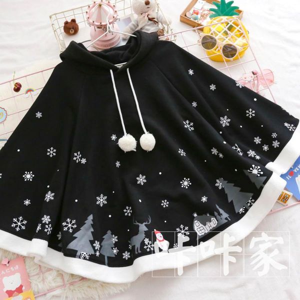 

women's hoodies & sweatshirts autumn winter preppy style student hooded loose pullover mori girl kawaii christmas deer plush cloak, Black
