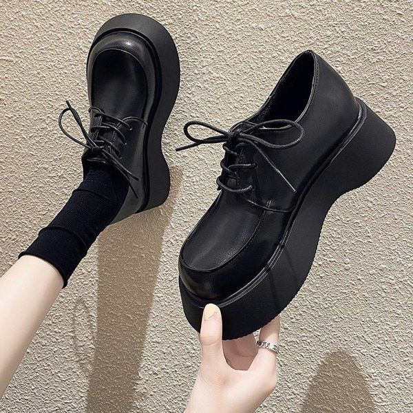 

dress shoes japanese fashion thick-soled trend british style simple casual single women's platform women chunky sneakers, Black