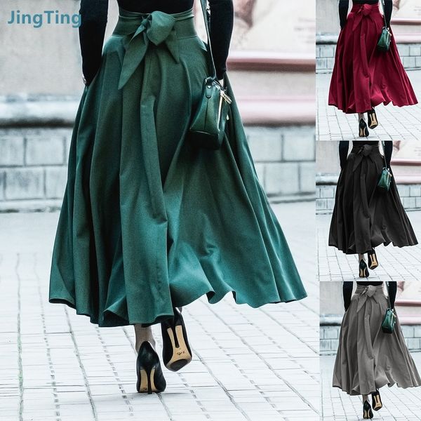 

skirts kl1015#2021 fashion large swing long a-line skirt, Black