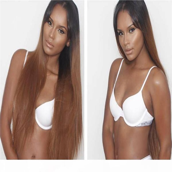 

straight ombre color lace front human hair wig with baby hair brazilian virgin hair #1b 30 full lace wig pre plucked hairline, Black;brown