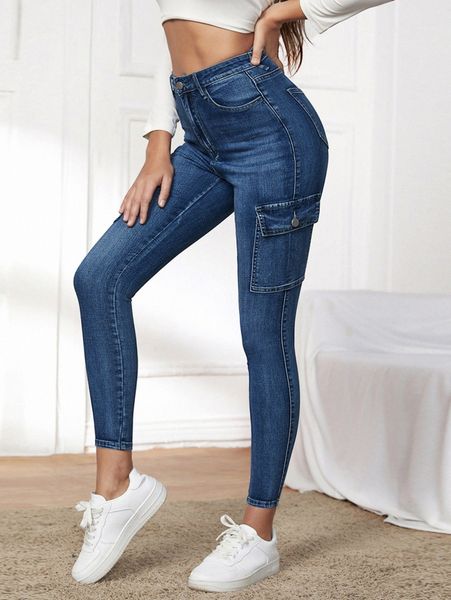 

high waisted zip up push up jeans s0k4#, Blue