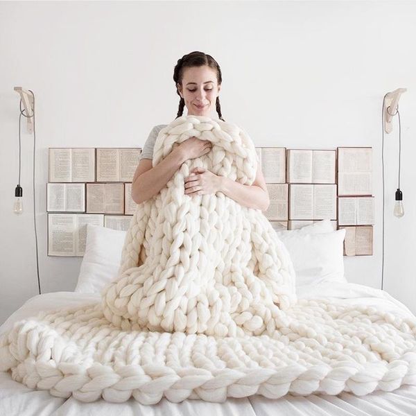 

blankets thick yarn merino wool bulky throw nordic hand chunky knitting blanket 200x200cm knitted on the beds drop
