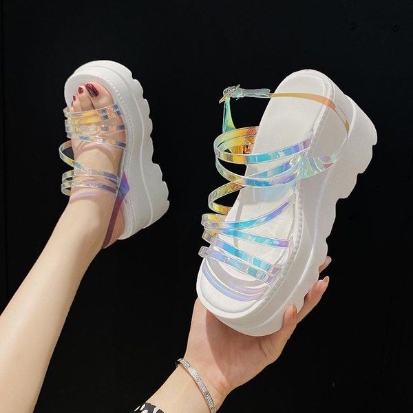 

rimocy women summer ankle strap wedge sandals mix color high platform casual beach shoes woman thick bottom gladiator sandalias, Black