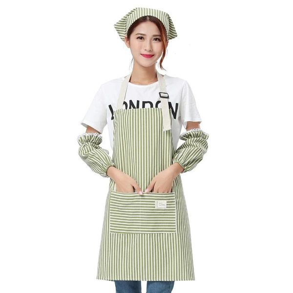 

3pcs/set apron gloves cap lady women men adjustable cotton linen high-grade kitchen apron for cooking baking restaurant