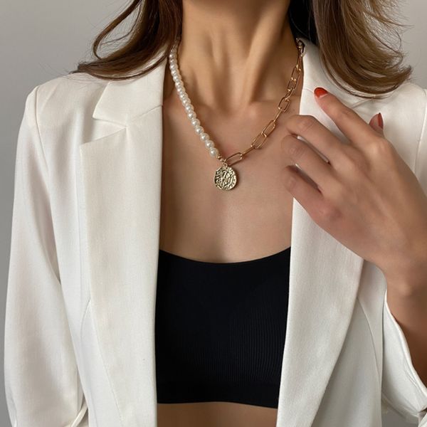 

pearl choker necklace collar statement coin pendant necklace women jewelry temperament geometric pearl necklaces gift
