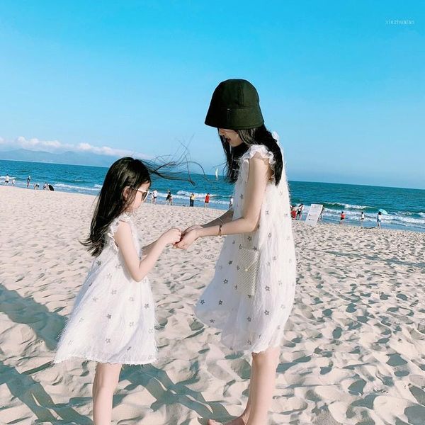 

family matching outfits parent-child outfit 2021 summer girl net red dress hair must open buckle elegant princess dress1, Blue