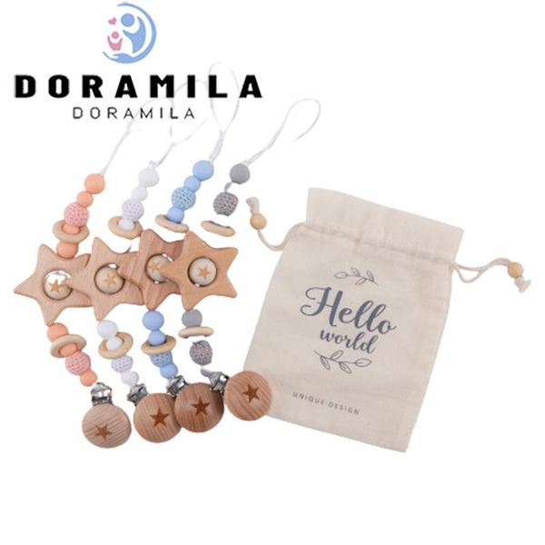 

pacifiers# 1pc baby pacifier beech star wooden clip crochet beads with bag bpa nipple holder dummy for child packaging