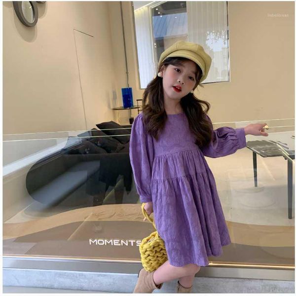 

family matching outfits 2021 spring fashion products children's clothing girls korean jacquard round neck long sleeve dress cute sweet, Blue