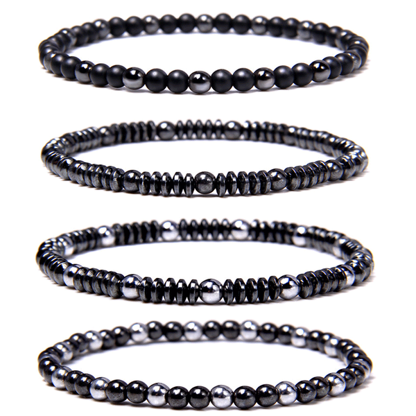 

4 mm Natural Hematite Bracelets Men Handmade Stretch Jewelry Slice Black Stone Beads Charm Bangle Women Balance Pulsera Gifts
