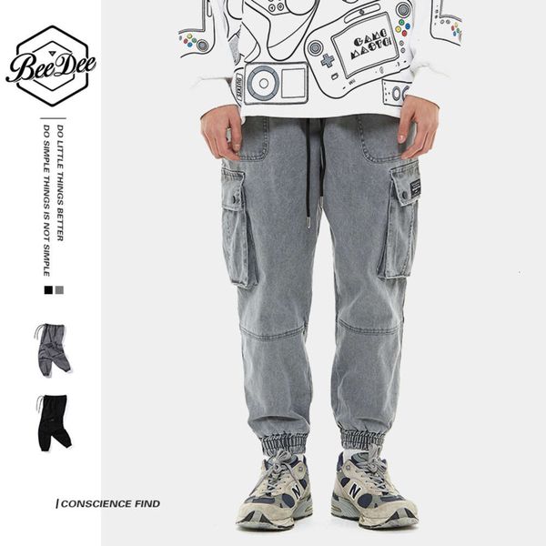 

new 2021 mens new large size cotton casual cargo pants small feet multi-pocket slim outdoor trousers, Blue