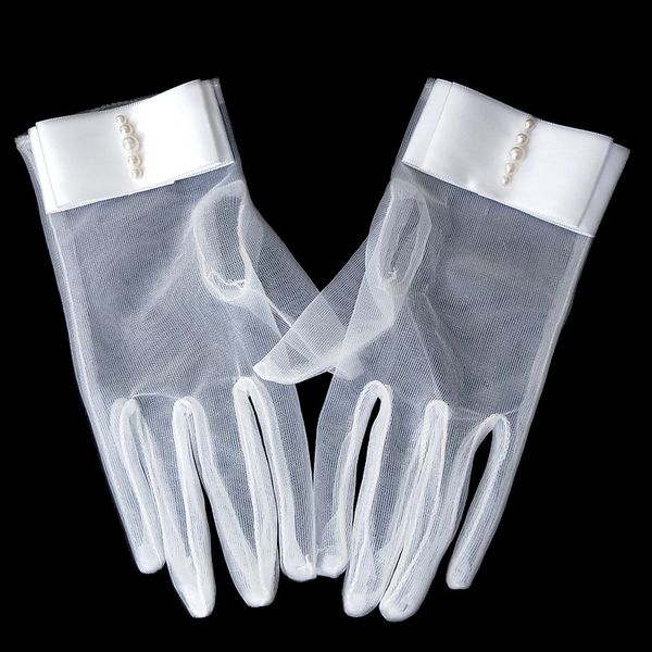 Braut Kurze Schleife Perlenhandschuhe Mesh Perle Atmungsaktiver Handschuh für Hochzeitskleid