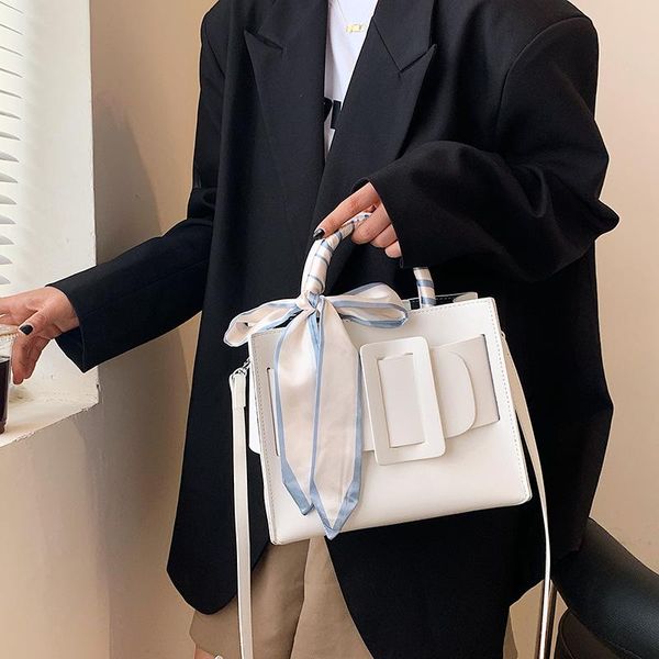 

evening bags fashion silk scarf tote bag pu leather crossbody for women 2021 summer big capacity shoulder brand handbags female