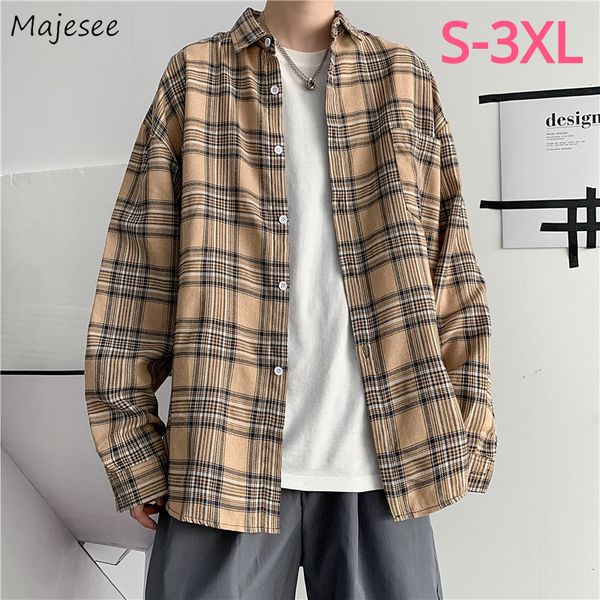 

oversize 3xl men plaid shirts ins hipsters couple baggy long sleeved clothes male harajuku vintage student all-match streetwear, White;black