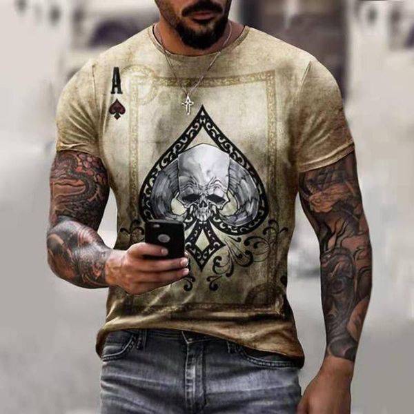 

men's t-shirts spades poker print t shirt men street skull tees summer comfort breathable home short sleeve england style casual clothe, White;black