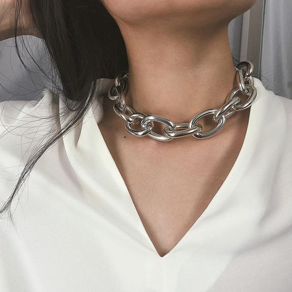 

chokers thick neck collar chain necklace chains choker necklaces women men rock goth jewelry kpop aesthetics collars for teen girls, Golden;silver