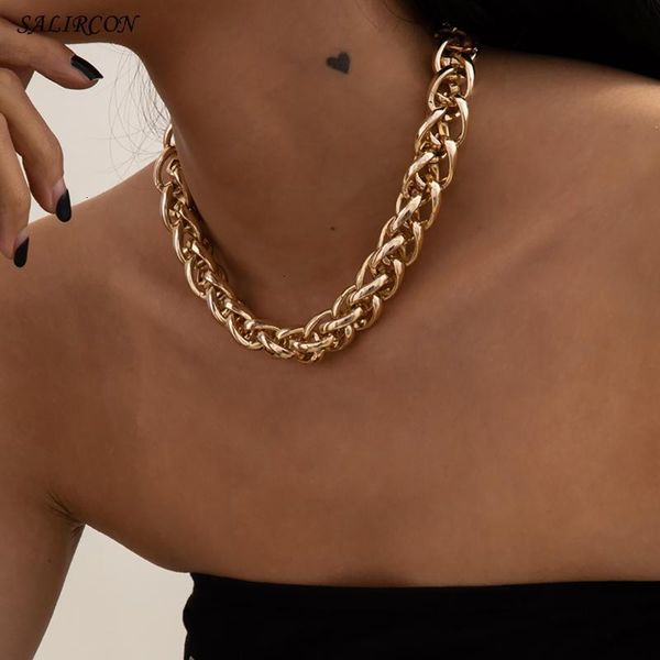 

salircon vintage alumilium choker necklace for women men kpop simple chunky neck chain punk fashion necklace jewelry gift 2021, Silver