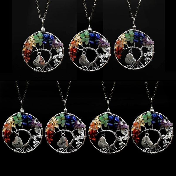 

pendant necklaces natural stone tree of life necklace 7 chakra handmade color wedding jewelry for women quartz crystal, Silver